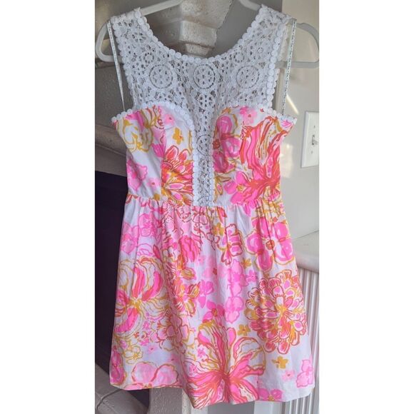 Lilly Pulitzer Reagan Dress Pink White Floral Rear Zip Sz 0 Style 20143 - Picture 6 of 15